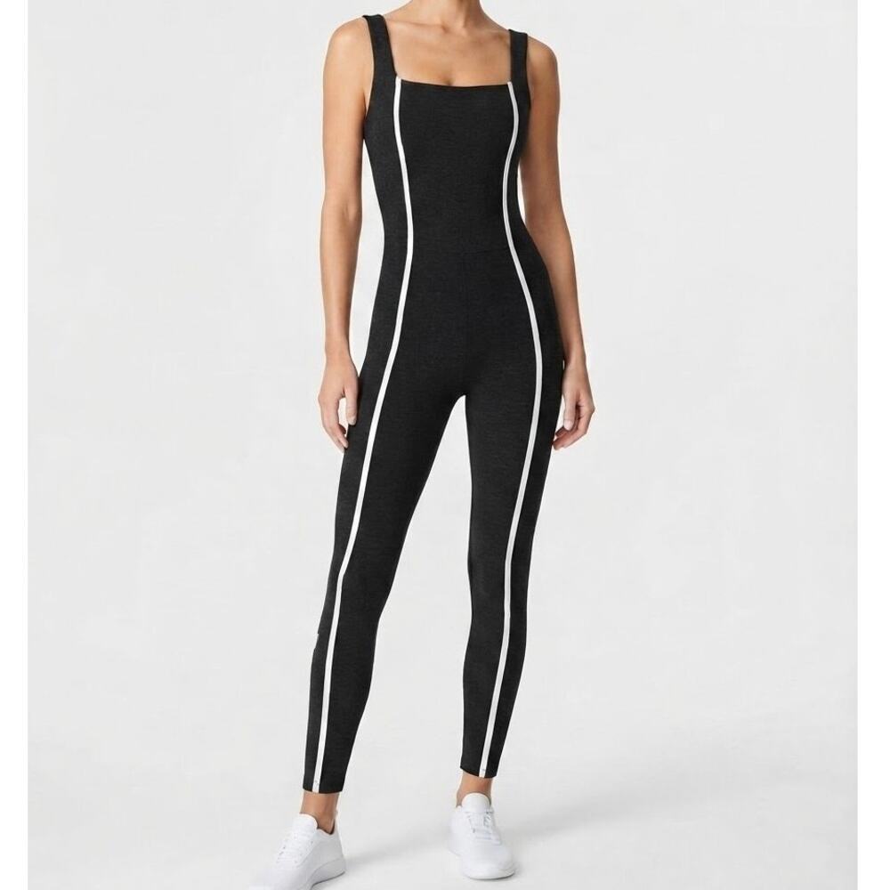 Beyond Yoga Spacedye Outlines Jumpsuit Black White Piping Unitard Romper XS